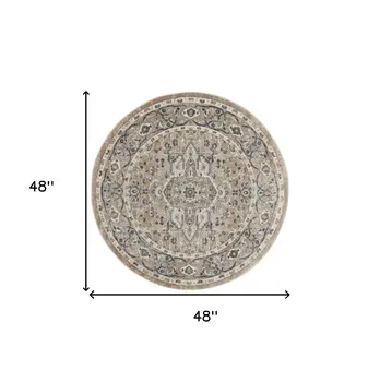 4' Beige And Ivory Oriental Distressed Round Rug