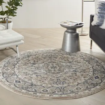 4' Beige And Ivory Oriental Distressed Round Rug