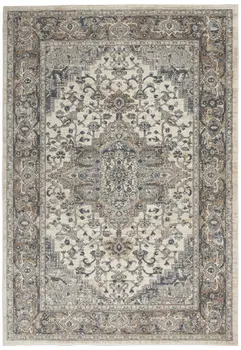 4' X 6' Ivory And Grey Oriental Power Loom Non Skid Area Rug