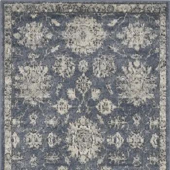 3' X 5' Blue And Beige Oriental Power Loom Non Skid Area Rug
