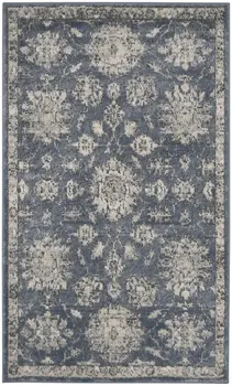 3' X 5' Blue And Beige Oriental Power Loom Non Skid Area Rug