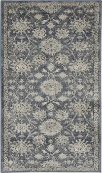 2' X 4' Blue And Beige Oriental Distressed Area Rug