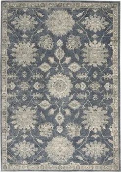 4' X 6' Blue and Beige Oriental Power Loom Non Skid Area Rug