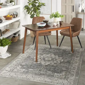 4' X 6' Grey And Ivory Oriental Power Loom Non Skid Area Rug