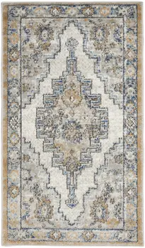 2' X 4' Grey And Light Blue Oriental Power Loom Non Skid Area Rug