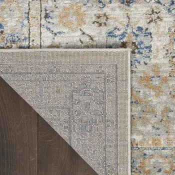 2' X 4' Grey And Light Blue Oriental Power Loom Non Skid Area Rug