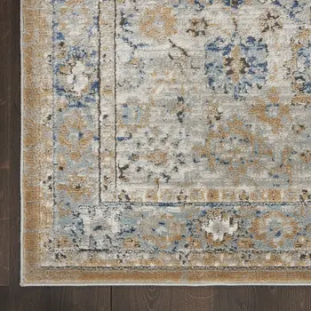 2' X 4' Grey And Light Blue Oriental Power Loom Non Skid Area Rug
