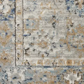 2' X 8' Grey And Light Blue Oriental Power Loom Non Skid Runner Rug