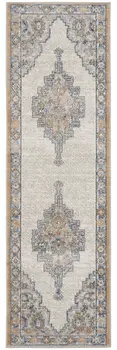 2' X 8' Grey And Light Blue Oriental Power Loom Non Skid Runner Rug