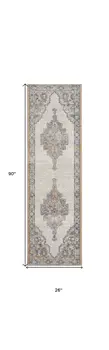 2' X 8' Grey And Light Blue Oriental Power Loom Non Skid Runner Rug