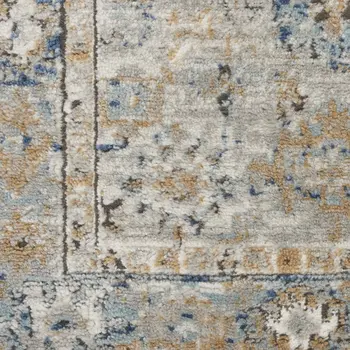 2' X 8' Grey And Light Blue Oriental Power Loom Non Skid Runner Rug