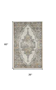 3' X 5' Grey And Light Blue Oriental Power Loom Non Skid Area Rug
