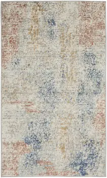 3' X 5' Ivory Abstract Power Loom Distressed Non Skid Area Rug