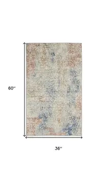 3' X 5' Ivory Abstract Power Loom Distressed Non Skid Area Rug