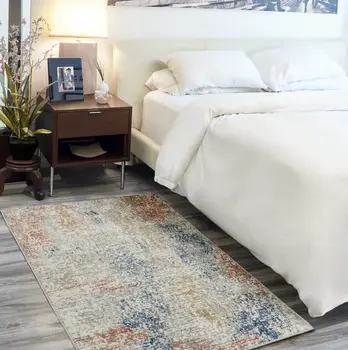 3' X 5' Ivory Abstract Power Loom Distressed Non Skid Area Rug