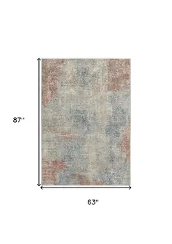 5' X 7' Ivory Abstract Power Loom Distressed Non Skid Area Rug