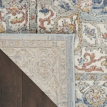 2' X 4' Ivory And Blue Oriental Power Loom Non Skid Area Rug
