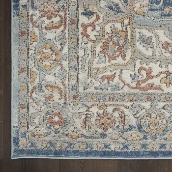 2' X 4' Ivory And Blue Oriental Power Loom Non Skid Area Rug