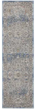 2' X 8' Ivory And Blue Oriental Power Loom Non Skid Runner Rug