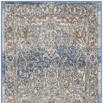 2' X 8' Ivory And Blue Oriental Power Loom Non Skid Runner Rug