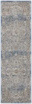 2' X 8' Ivory And Blue Oriental Power Loom Non Skid Runner Rug