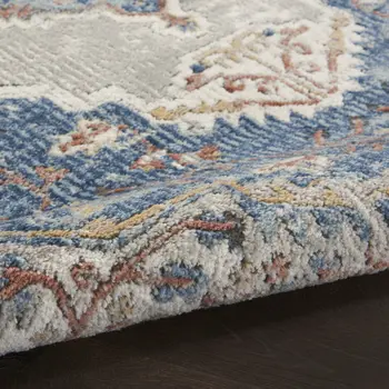 2' X 4' Blue And Grey Oriental Power Loom Non Skid Area Rug