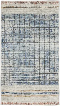 2' X 4' Blue Abstract Power Loom Distressed Non Skid Area Rug