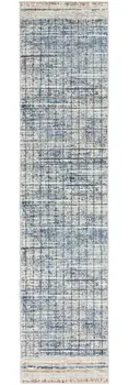 2' X 8' Blue Abstract Power Loom Distressed Non Skid Runner Rug