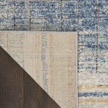 2' X 8' Blue Abstract Power Loom Distressed Non Skid Runner Rug