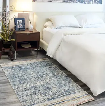 3' X 5' Blue Abstract Power Loom Distressed Non Skid Area Rug