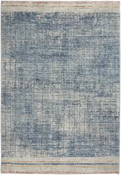 4' X 6' Blue Abstract Power Loom Distressed Non Skid Area Rug