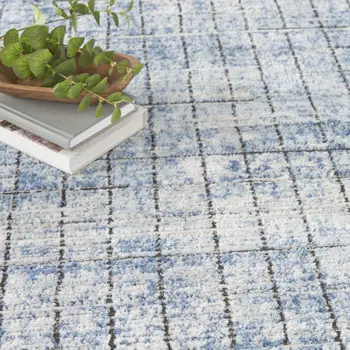 4' X 6' Blue Abstract Power Loom Distressed Non Skid Area Rug