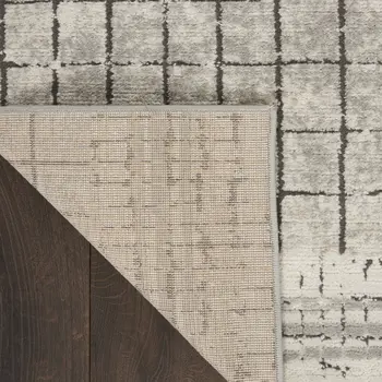 2' X 4' Ivory And Grey Abstract Power Loom Distressed Non Skid Area Rug