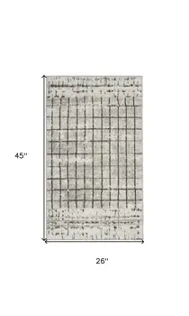 2' X 4' Ivory And Grey Abstract Power Loom Distressed Non Skid Area Rug