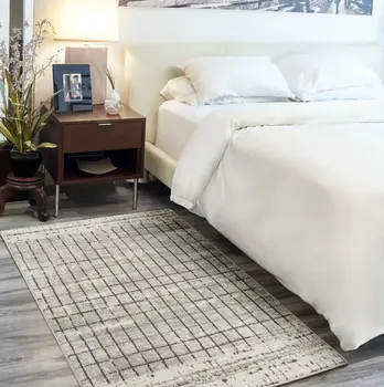 3' X 5' Ivory And Grey Abstract Power Loom Distressed Non Skid Area Rug