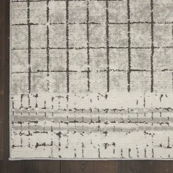 4' X 6' Ivory And Grey Abstract Power Loom Distressed Non Skid Area Rug