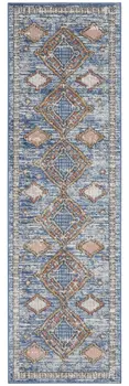 2' X 8' Blue Southwestern Power Loom Non Skid Runner Rug