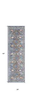 2' X 8' Blue Southwestern Power Loom Non Skid Runner Rug