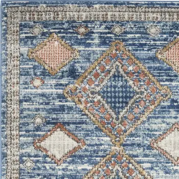 3' X 5' Blue Southwestern Power Loom Non Skid Area Rug