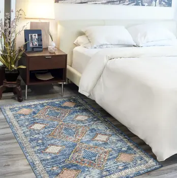 3' X 5' Blue Southwestern Power Loom Non Skid Area Rug