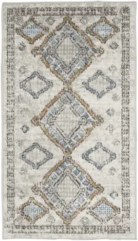 2' X 4' Ivory Grey And Blue Southwestern Power Loom Non Skid Area Rug