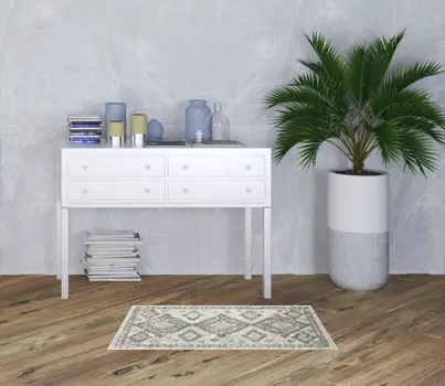 2' X 4' Ivory Grey And Blue Southwestern Power Loom Non Skid Area Rug
