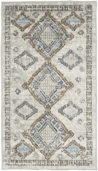 2' X 4' Ivory Grey And Blue Southwestern Power Loom Non Skid Area Rug