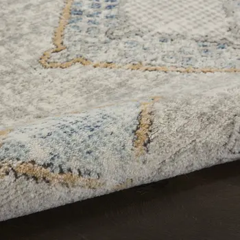 4' X 6' Ivory Grey And Blue Southwestern Power Loom Non Skid Area Rug