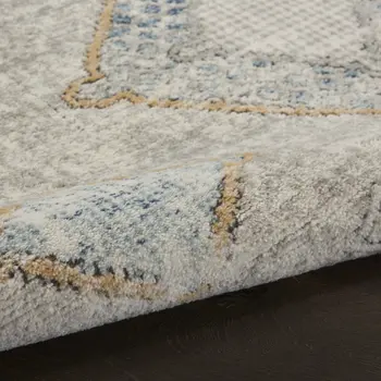 4' X 6' Ivory Grey And Blue Southwestern Power Loom Non Skid Area Rug
