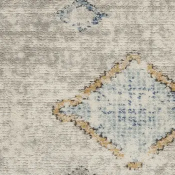 5' X 7' Ivory Grey And Blue Southwestern Power Loom Non Skid Area Rug