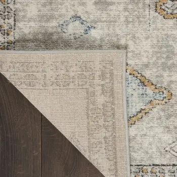 5' X 7' Ivory Grey And Blue Southwestern Power Loom Non Skid Area Rug