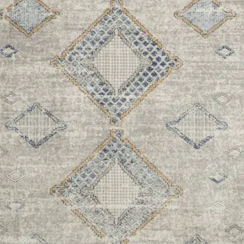 5' X 7' Ivory Grey And Blue Southwestern Power Loom Non Skid Area Rug
