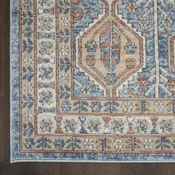 2' X 4' Blue Southwestern Power Loom Non Skid Area Rug