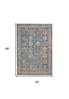 4' X 6' Blue Southwestern Power Loom Non Skid Area Rug